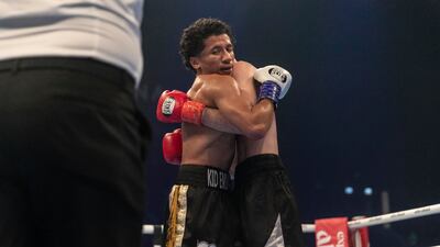 Fahad Al Bloushi takes on Irakli Shariashvili.