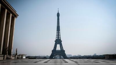 This picture tshows the Eiffel tower and the deserted place du Trocadero in Paris, on the twelveth day of a lockdown aimed at curbing the spread of the COVID-19 (novel coronavirus) in France. AFP
