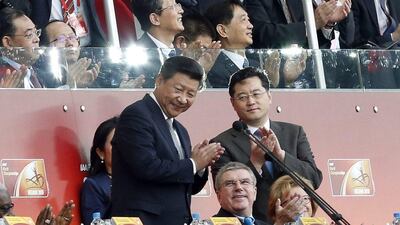 Chinese President Xi Jinping attends the opening ceremonies of the 2015 Athletics World Championships on Saturday at the Bird's Nest in Beijing. Jeon Heon-kyun / EPA