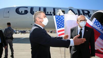 Bahrain's Foreign Minister Abdullatif Al Zayani landed in Israel on Wednesday. Israeli Foreign Ministry Twitter