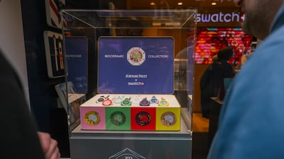 The new range of Swatch Royal Pop watches was due to go on sale at Dubai Mall on Saturday. Bloomberg