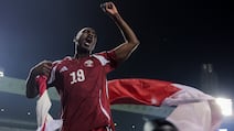 Almoez Ali celebrates after Qatar beat the UAE to qualify for the 2026 World Cup finals. Getty Images