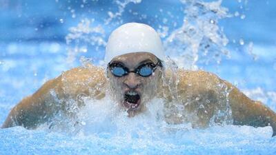 Abu Dhabi-born swimmer Velimir Stjepanovic competes in the 200m butterfly semi-final at London 2012.