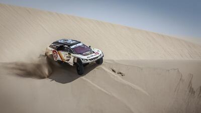 Sheikh Khalid Al Qassimi in action on Day 4 of the Qatar Cross Country Rally. Courtesy Abu Dhabi Racing