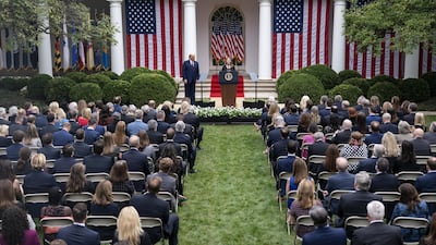 Amy Coney Barrett, US President Donald Trump's nominee for associate justice of the Supreme Court, speaks during an announcement ceremony in the Rose Garden. Bloomberg
