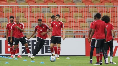 The UAE nationall football team shown during a training session in Jeddah prior to Tuesday night's match against Saudi Arabia. Photo Courtesy / Aletihad