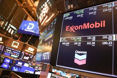 Energy stocks listed on a screen at the New York Stock Exchange. US stocks have gained some lost ground from the lows of last month. EPA