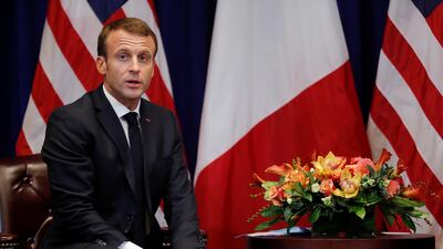 France's President Emmanuel Macron speaks as he holds a bilateral meeting with US President Donald Trump. Reuters