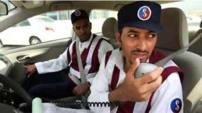 Saaed patrol officers Gamel Saleh Naji and Ahmed Mubarak attend the scene of car accident in Mussafah.