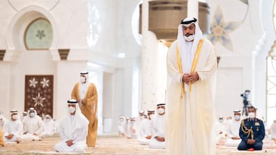 The imam leads Eid Al Fitr prayers at the Sheikh Zayed Grand Mosque. Rashed Al Mansoori / Ministry of Presidential Affairs
