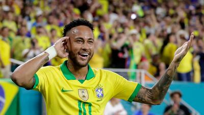 Neymar reacts after assisting Casemiro's goal. AP Photo