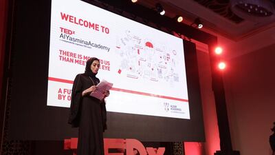 Shamsa Al Mansoori, 18, reads Arabic poetry she wrote to honour her mother and people who shaped her life. Courtesy Al Yasmina Academy