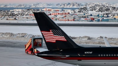 A plane carrying Donald Trump Jr lands in Nuuk, Greenland, on January 7. AP