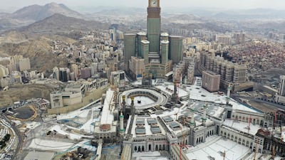 An aerial view of the Grand Mosque complex in the Saudi city of Makkah, during the first day of Ramadan. AFP