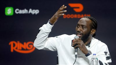 Four-weight world champion Terence Crawford responds to a question during a news conference at T-Mobile Arena. AFP