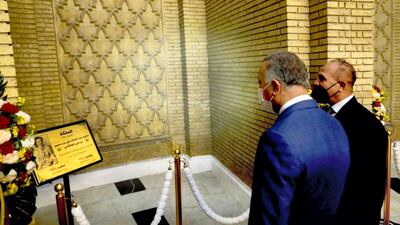 Iraq's Prime Minister Mustafa Al Kadhimi at Royal Baghdad cemetery. Courtesy Iraqi Prime Minister Media Office
