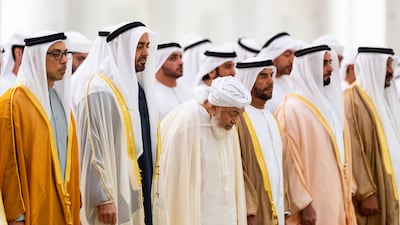 Sheikh Mohamed, Sheikh Mansour, Sheikh Saif, Sheikh Abdullah bin Bayyah, Sheikh Suroor bin Mohamed and Sheikh Saeed bin Mohamed
