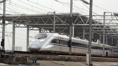 A CRH high-speed train runs on the Zaozhuang section of the Beijing-Shanghai high-speed railway. China plans to spend 3.5 trillion yuan to expand its railway system by 2020. ChinaFotoPress / Getty Images