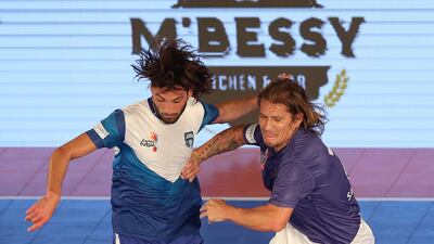 Dubai, United Arab Emirates - September 27th, 2017: The Premier Futsal finals will feature football legends from across the globe. Mumbai v Kerala. Kerala's M’chel Salgado. Wednesday, September 27th, 2017 at Al Wasl Sports Club, Dubai.