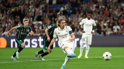 Luka Modric scores Madrid's first goal from the penalty spot. Getty