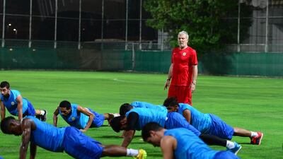 Coach Eric Gerets, in red, is asking his Al Jazira side to not overlook Kalba. Courtesy Al Jazira