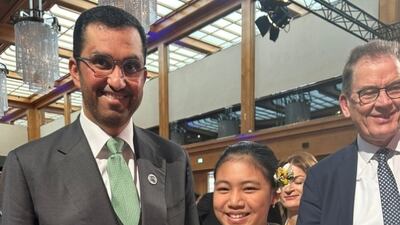 Climate activist Licypriya Kangujam met Dr Sultan Al Jaber, President-designate of Cop28, at the Berlin Energy Transition Dialogue conference this week. Photo: Licypriya Kangujam / Twitter