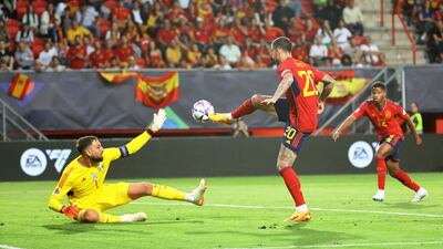 Joselu scores Spain's second goal. Reuters