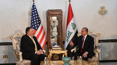 Mr Pompeo meets with Iraqi foreign minister Mohammed Ali Al Hakim. Reuters