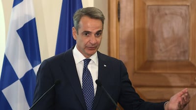 Kyriakos Mitsotakis has arrived in Egypt for talks. AP