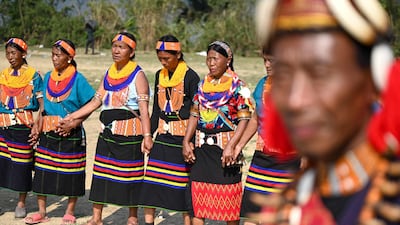 The Konyaks perform their tribal dance in Longwa village