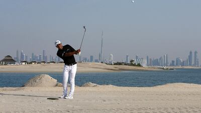 Ahmed Al Musharrekh, the UAE golfer tees off to launch his golf academy at The World Island in Dubai. Pawan Singh / The National