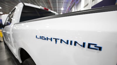A Ford F-150 Lightning pickup truck at the Rouge Electric Vehicle Centre. Getty / AFP