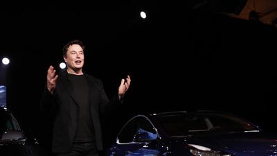 Elon Musk at the unveiling of the Tesla Model Y, a cheaper electric SUV meant to kickstart the car maker's profits. Bloomberg