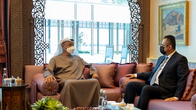 Sheikh Mohamed bin Zayed, Crown Prince of Abu Dhabi and Deputy Supreme Commander of the UAE Armed Forces, meets with Yemen's Prime Minister Dr Maeen Abdulmalik Saeed, at Al Shati Palace, Abu Dhabi. Ministry of Presidential Affairs