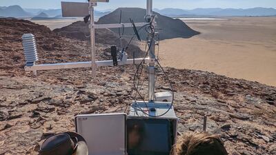 Scientists working at the dust collecting site in Wadi Rum. Photo: Konard Kandler