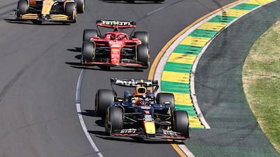 Red Bull driver Max Verstappen leads the race at the start of the Australian Grand Prix. AFP