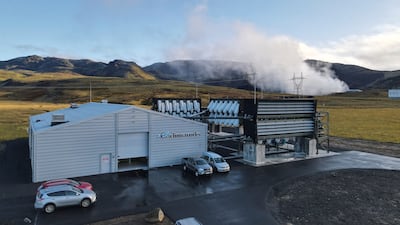 A Climeworks factory draws in ambient air and releases it as largely purified carbon dioxide in Iceland. AFP