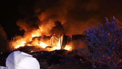 Fire blazes at a container factory in Umm Al Quwain