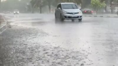 Motorists navigate rain in Al Ain. Photo: National Centre of Meteorology