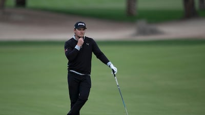 England's Eddie Pepperell reacts on the 10th fairway during the second round of the Omega Dubai Desert Classic at the Emirates Golf Club in Dubai. AP Photo