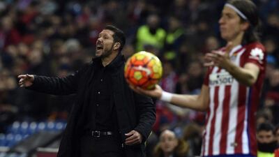 Atletico Madrid coach Diego Simeonegestures on the sidelines during Saturday night's game against Levante. Gerard Julien / AFP