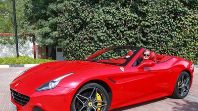Ann Marie McQueen in her loaned Ferrari California T, also pictured top and inset, attracting attention everywhere she takes it. Photos by Victor Besa for The National