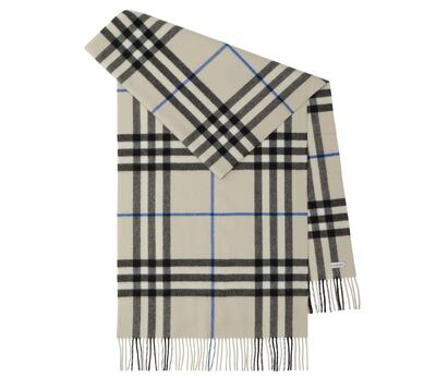 Wide check cashmere scarf, Dh1,620, Burberry. Photo: Burberry