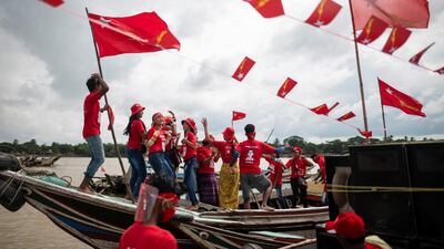 NLD supporters party take part in a boat rally in the Yangon river. Reuters
