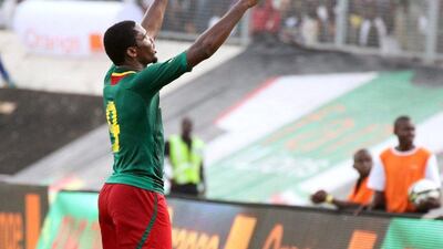 Samuel Eto'o celebrating after Cameroon advanced to their seventh World Cup on Sunday. AFP Photo