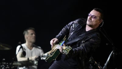 Lead singer Bono of U2. Bono, who was injured in a cycling accident last year, said in January that his recovery has not been easy and he may never play guitar again. REUTERS / Jeff Haynes / Files