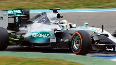 Mercedes driver Lewis Hamilton navigates the course during F1 winter testing on Monday in Jerez, Spain. Cristina Quicler / AFP / February 2, 2015