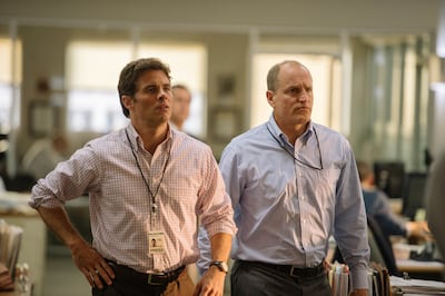 James Marsden, left, and Woody Harrelson in Shock and Awe. Photo: Front Row Filmed Entertainment