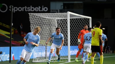 Aymeric Laporte of Manchester City celebrates after scoring on Tuesday. EPA