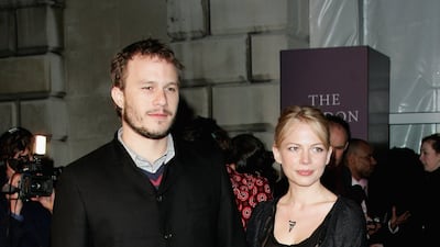 In a black dress with a jacket, and accompanied by Heath Ledger at The London Party at the Spencer House, London on February 18, 2006. Getty Images
